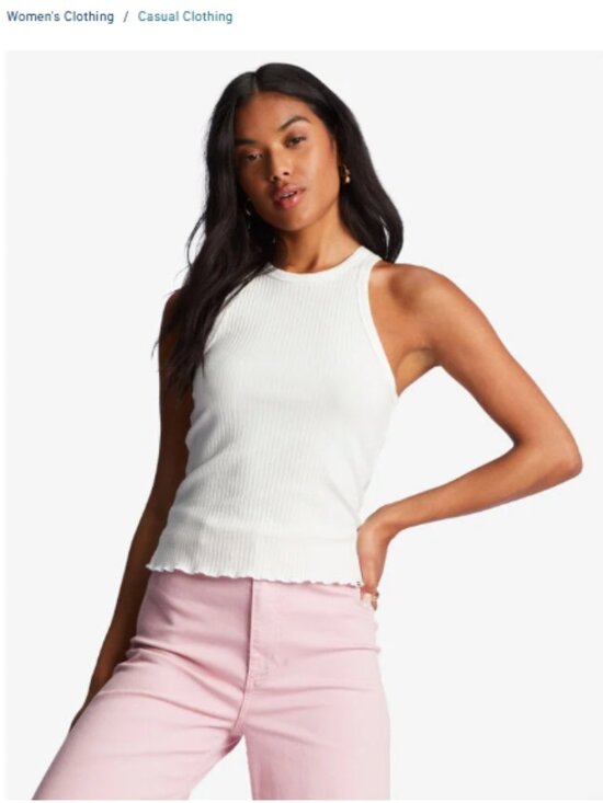 Billabong Tops - Billabong Women's Large Tomboy Tank Top White NWT Fitted Ruffle Hem High Neck